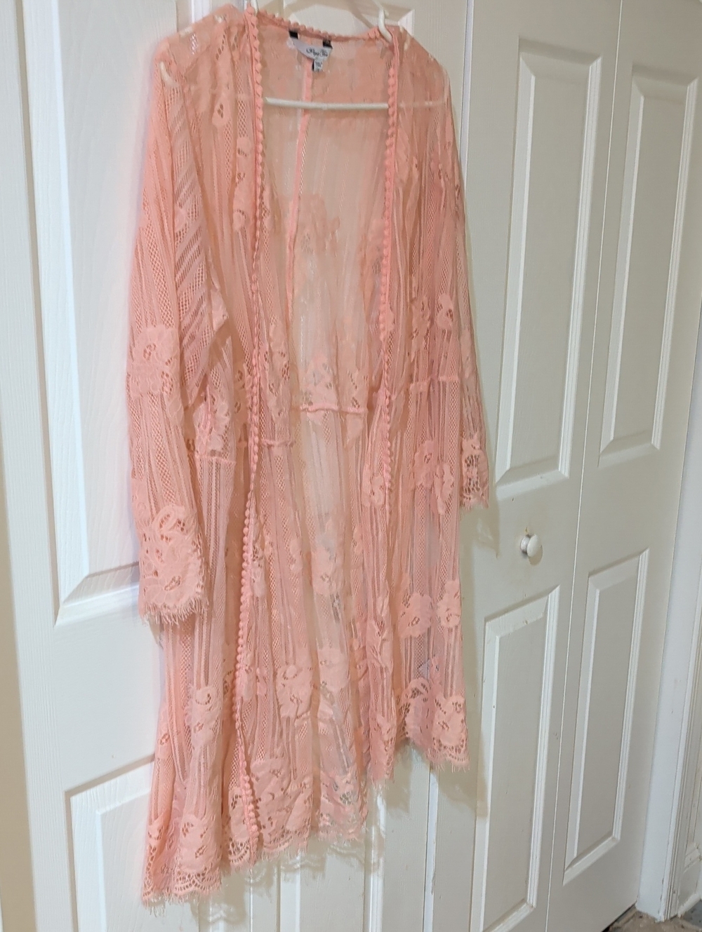 paper tee Sheer Lace Duster Robe in Peach Pink
